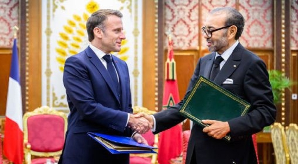 الرئيس الفرنسي يشيد بإطلاق الملك لأعمال بناء خط السكك الحديدية فائق السرعة بين القنيطرة ومراكش. 1 Macron SM 508x300 508x300 1