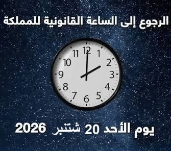 الرجوع إلى الساعة القانونية سيتم عند حلول الساعة الثانية صباحا من يوم الأحد 20 شتنبر المقبل