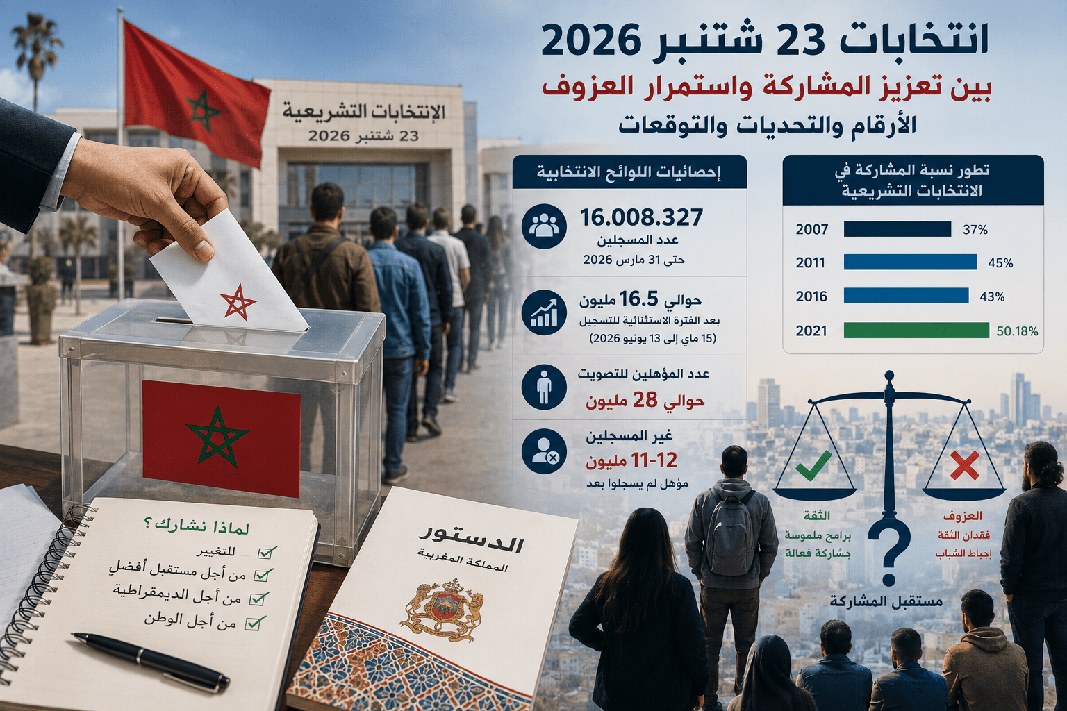 الإقبال على الانتخابات التشريعية المغربية 2026.. بين أرقام اللوائح وتحديات “العزوف الانتخابي”